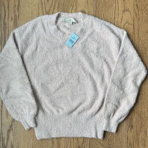 LOFT Pink Fuzzy Shimmer Sweater Petite Small Cropped Metallic Soft NWT
